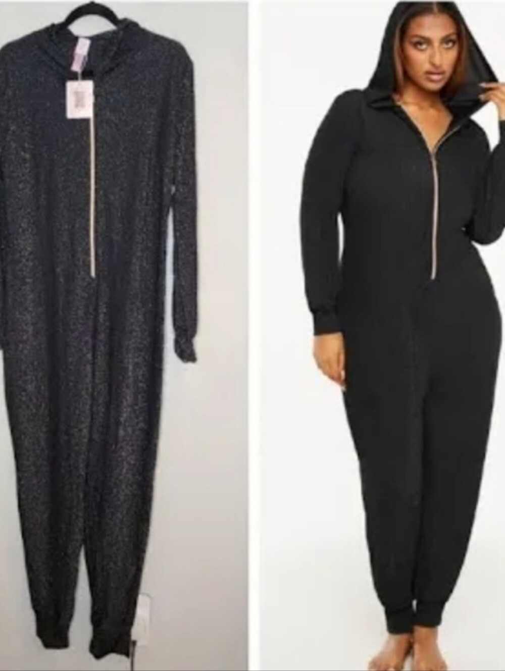 Savage Fenty Cozy Black Speckled Zip-Front Hooded Jumpsuit 1X